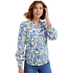 Talbots Vivacious Floral Popover Blouse Large Blue Feminine Cotton Cottagecore